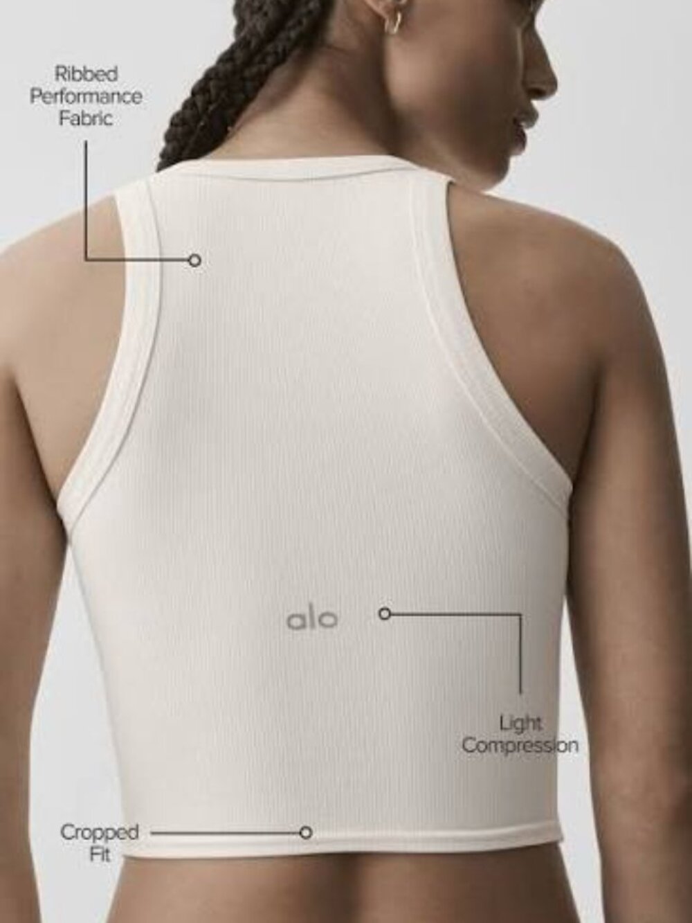 Alo Yoga Goddess Ribbed Go-To Tank Top in Ivory - Picture 2 of 5